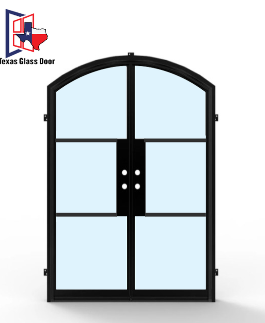 Iron Double French Door- Arched Top- 3 Line