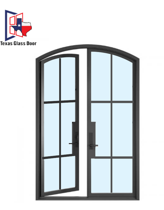 Iron Double French Door- Arched Top- 6 Line