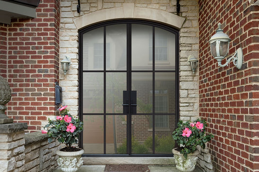 Double French Iron Door- Arch Top- Inswing Right Handle-Frosted Glass- 60*80-72*81-72*96