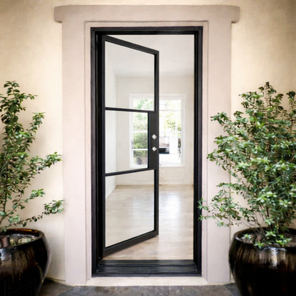 Iron Single French Door – 37"x80", Left hand, 3-Lite, Square Top, Inswing, TEXAS GLASS DOOR