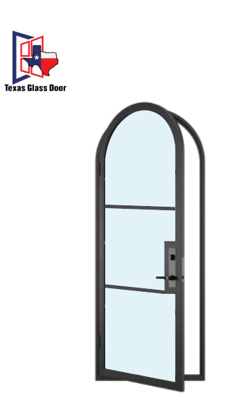 Iron Single French Door- Round Top- 3 Line