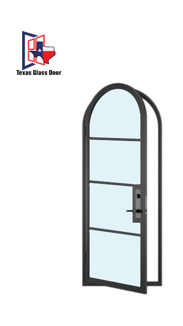 Iron Single French Door- Round Top- 4 Line