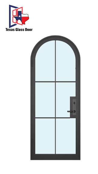 Iron Single French Door- Round Top- 6 Line