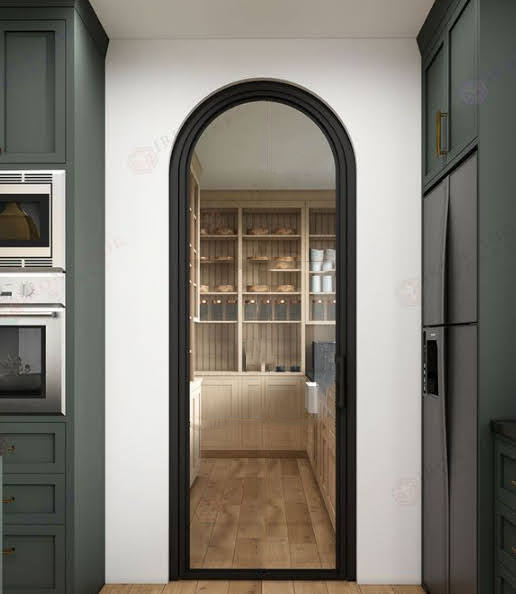 Iron single French door round arch full glass detail Texas