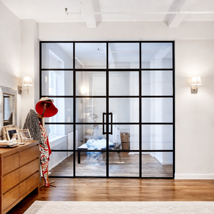 Glass wall partition double door detail Texas Glass Door