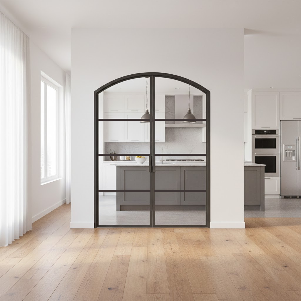 Iron Double French Door – Arch Top, 4-Lite