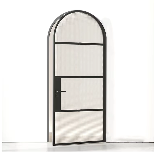 Iron Single French Door – Round Top, 4-Lite