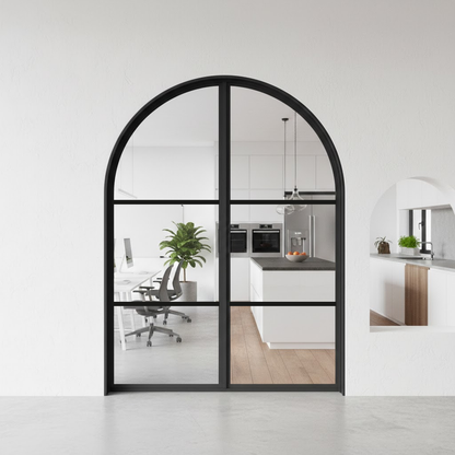 Iron Double French Door – Round Top, 3-Lite