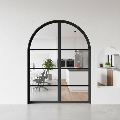 Iron Double French Door – Round Top, 4-Lite
