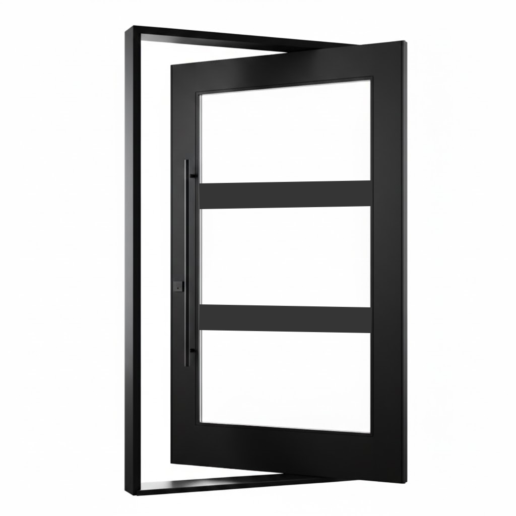 Iron pivot door 3-lite Texas custom - Texas Glass Door