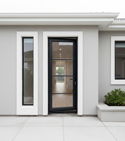 Aluminum single door square top 4-lite glass detail Texas