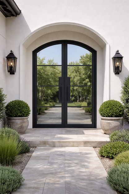 Iron Double French Door – Arch Top, 4-Lite