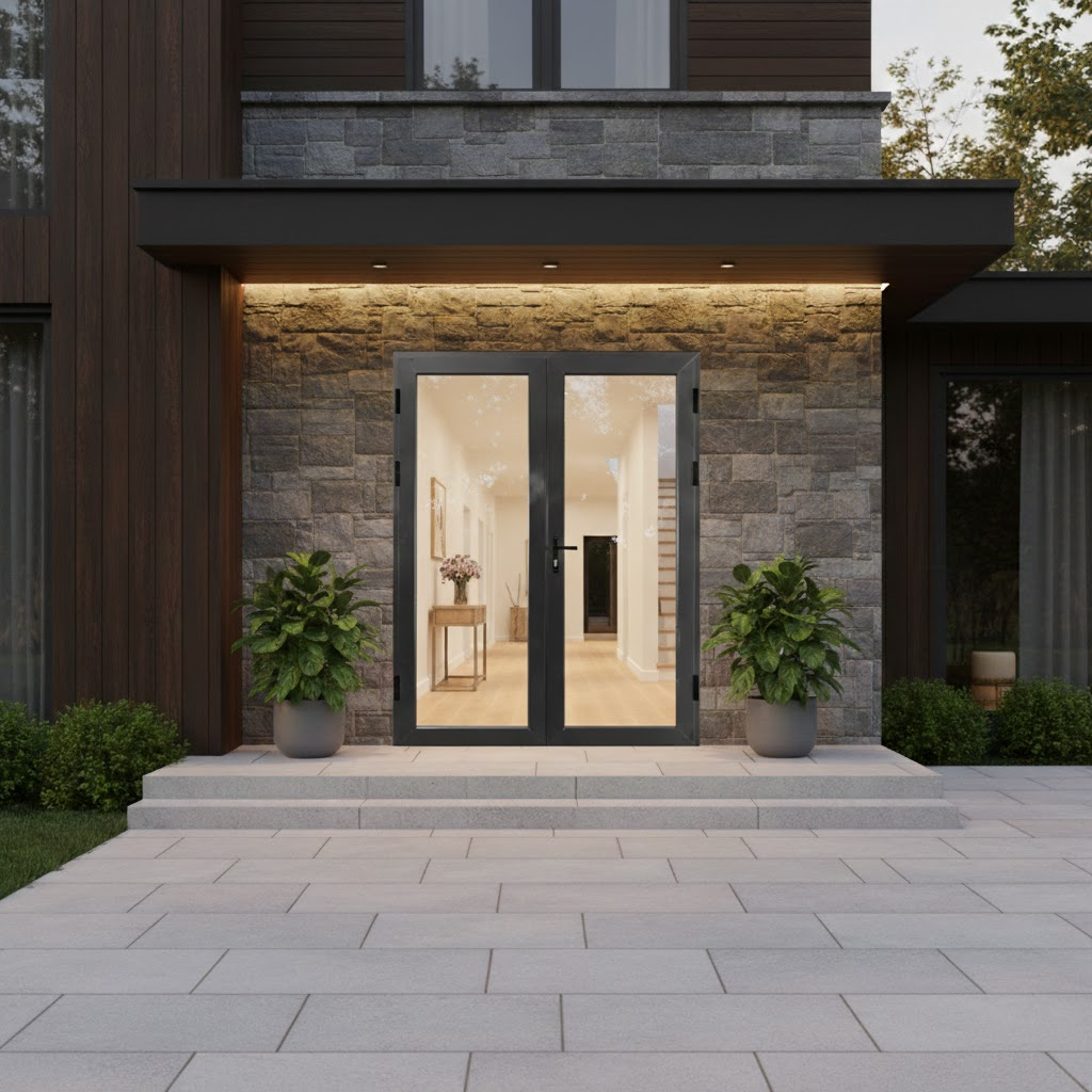 Thermal break aluminum double door square top energy efficient Texas