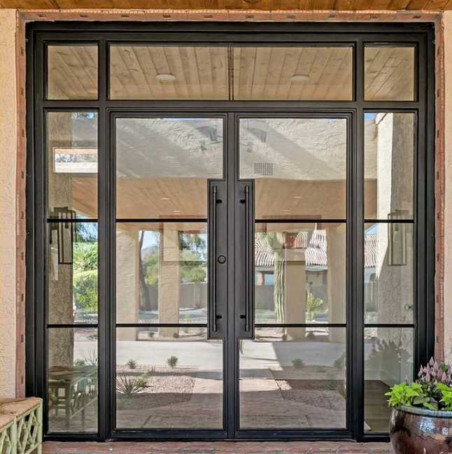 Iron Double French Door- 8 Line- Arched Top