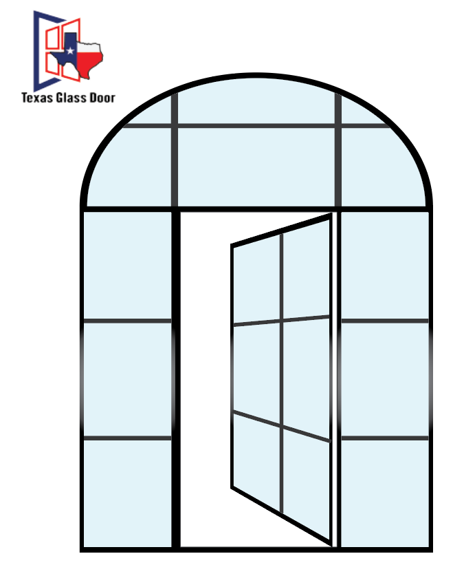 Aluminum Single French Door- with two Sidelights and Round