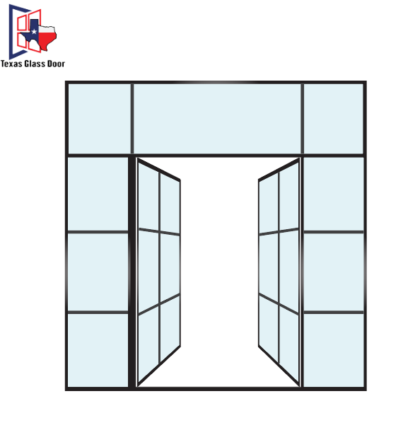 Aluminum Double French Door- with two Sidelights and Transom