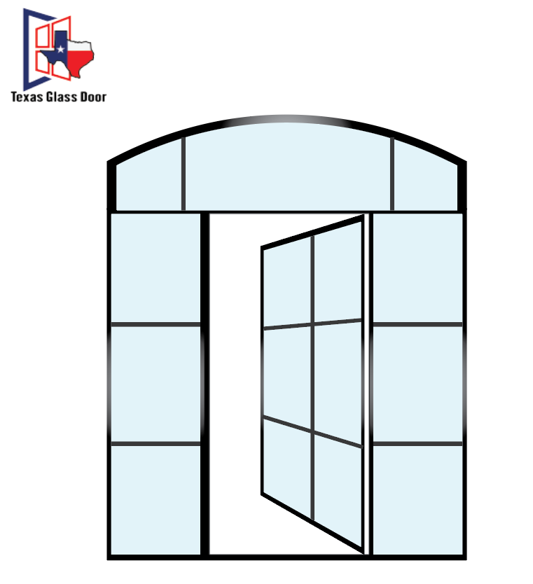 Aluminum Single French Door- with two Sidelights and Arched