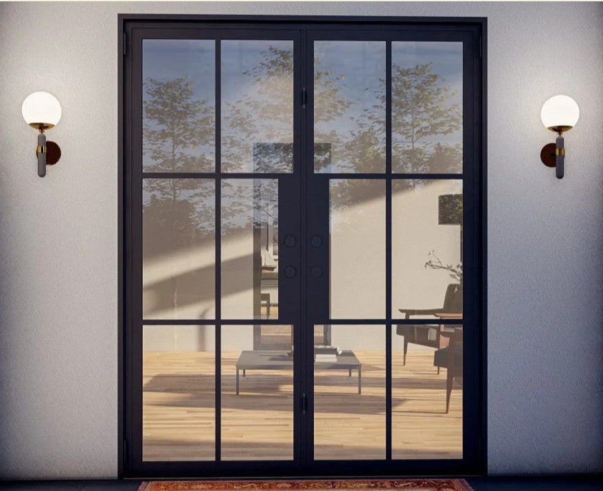 Iron Double French Door- 4 Line- Square Top