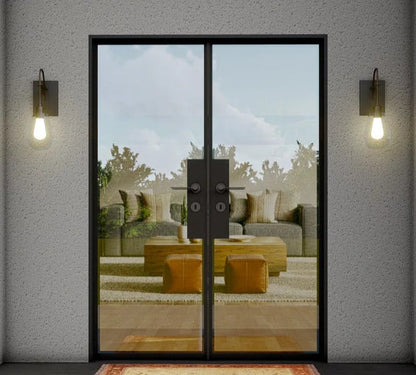 Iron Double French Door- 3 Line- Square Top