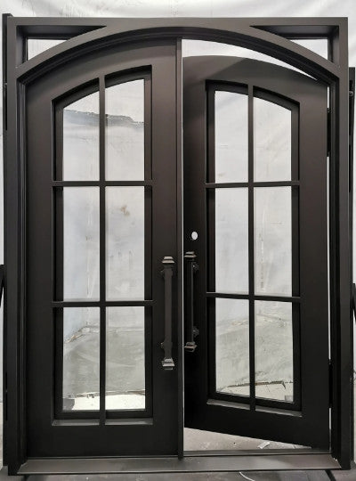 Double French Iron Door- Square Top  Arched- Inside Outswing Right Handle-Clear Glass- 60*80-72*81-72*96