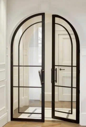 Double French Iron Door- Round Top- Inswing Right Handle- Frosted Glass- 60*80-72*81-72*96