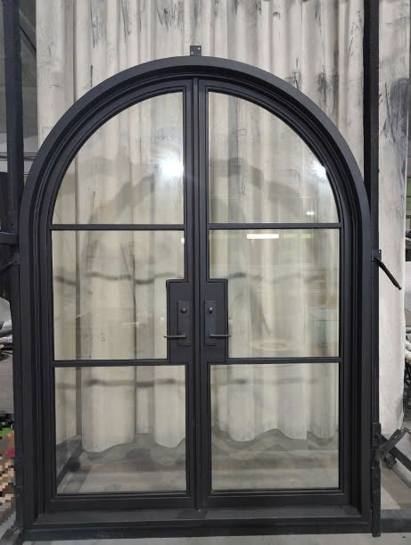 Double French Iron Door- Round Top- Outswing Right Handle- Clear Glass- 60*80-72*81-72*96