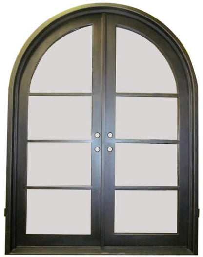 Double French Iron Door- Round Top- Outswing Left Handle- Frosted Glass- 60*80-72*81-72*96