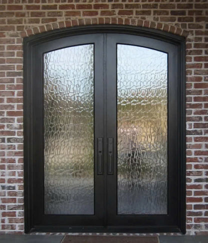 Double French Iron Door- Arch Top- Inswing Right Handle-Frosted Glass- 60*80-72*81-72*96