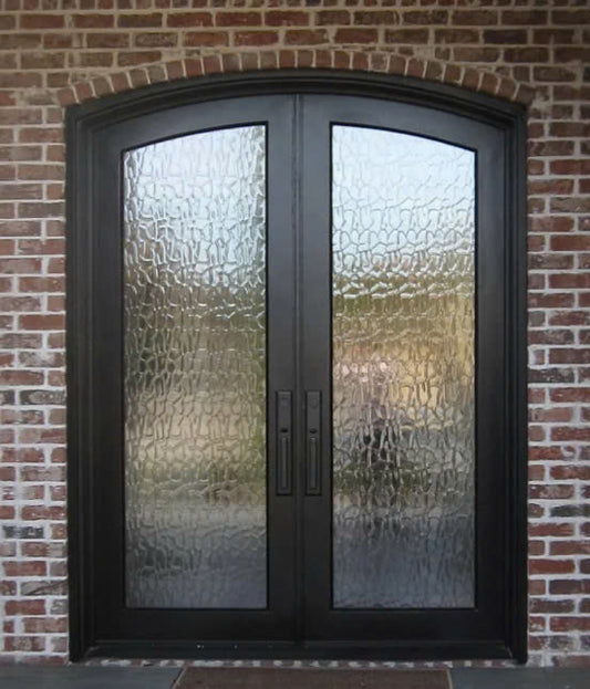 Double French Iron Door- Arch Top- Inswing Left Handle-Frosted Glass- 60*80-72*81-72*96