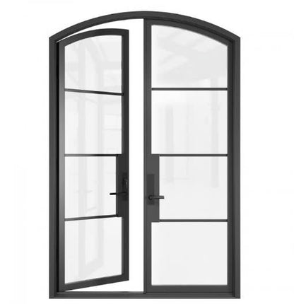 Double French Iron Door- Arch Top- Inswing Left Handle-Clear Glass- 60*80-72*81-72*96