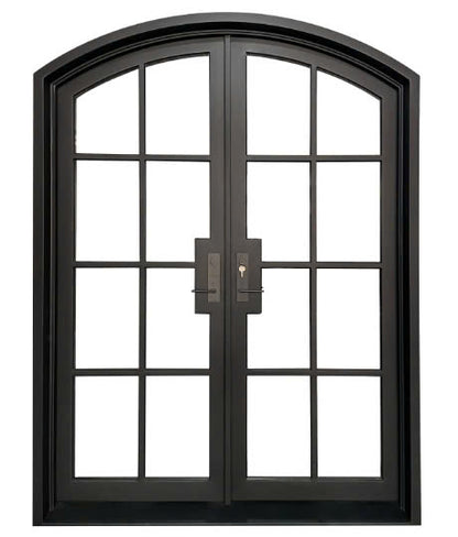 Double French Iron Door- Arch Top- Outswing Right Handle-Clear Glass- 60*80-72*81-72*96