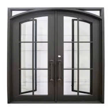 Double French Iron Door- Square Top Round Inside- Inswing Left Handle-Frosted Glass- 60*80-72*81-72*96