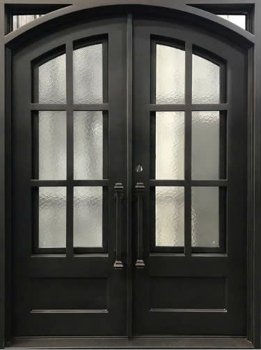 Double French Iron Door- Square Top Round Inside- Inswing Right Handle- Frosted Glass- 60*80-72*81-72*96