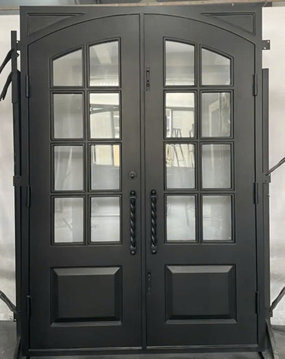 Double French Iron Door- Arch Top- Outswing Right Handle-Clear Glass- 60*80-72*81-72*96