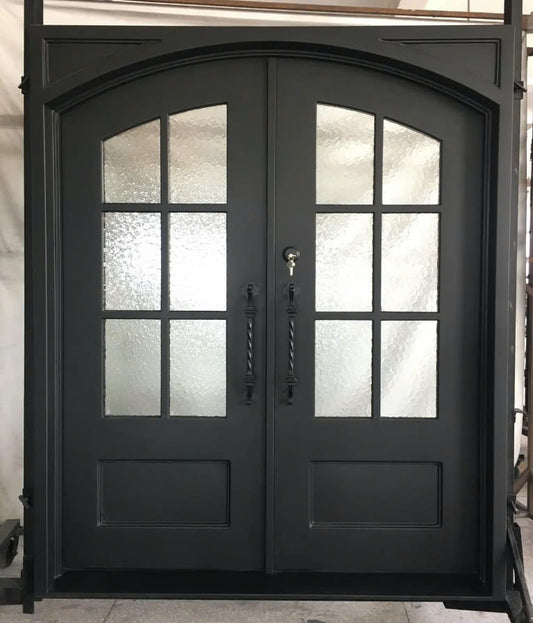 Double French Iron Door- Square Top Round Inside- Outswing Left Handle-Clear Glass- 60*80-72*81-72*96