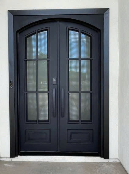 Double French Iron Door- Square Top Round Inside- Inswing Left Handle-Clear Glass- 60*80-72*81-72*96