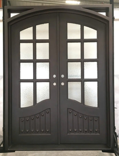 Double French Iron Door- Square Top Round Inside- Outswing Right Handle-Clear Glass- 60*80-72*81-72*96