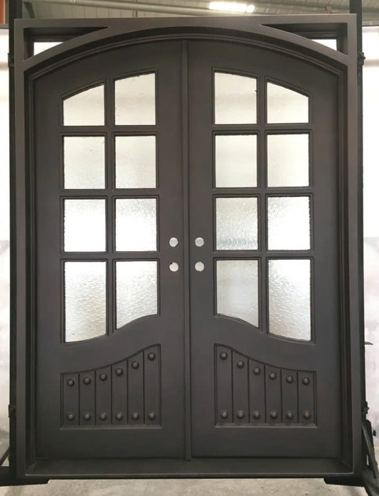 Double French Iron Door- Square Top Arched Inside- Inswing Left Handle-Clear Glass- 60*80-72*81-72*96