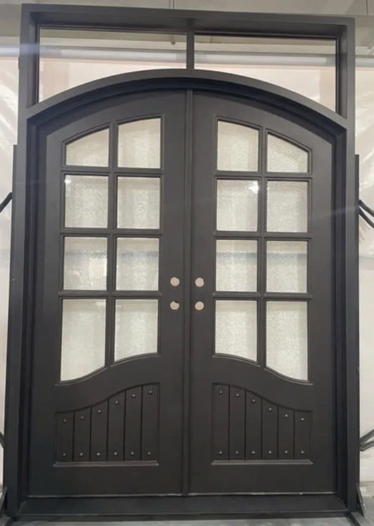 Double French Iron Door- Square Top  Arched- Inside Outswing Right Handle-Frosted Glass- 60*80-72*81-72*96