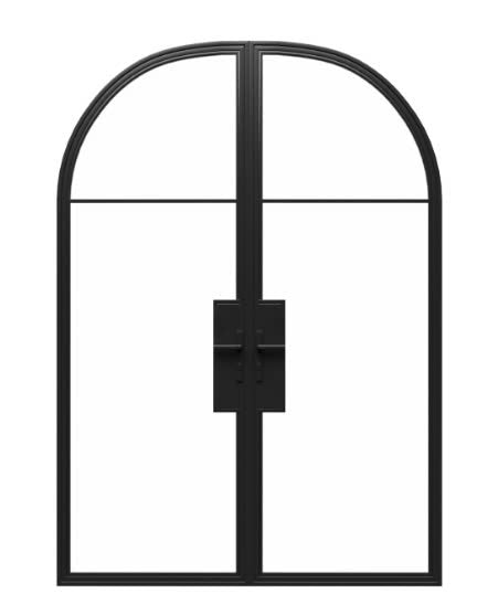 Double French Iron Door- Arch Top- Inswing Left Handle-Clear Glass- 60*80-72*81-72*96