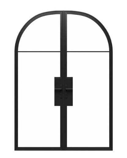 Double French Iron Door- Arch Top- Inswing Left Handle-Clear Glass- 60*80-72*81-72*96