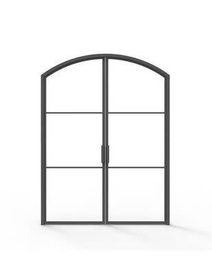 Double French Iron Door- Arch Top- Inswing Left Handle-Clear Glass- 60*80-72*81-72*96