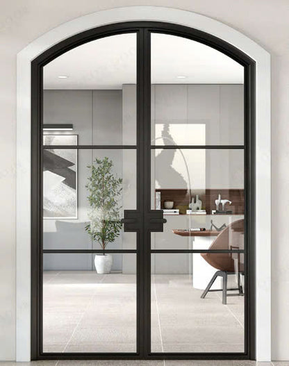 Double French Iron Door- Arch Top- Inswing Left Handle-Clear Glass- 60*80-72*81-72*96