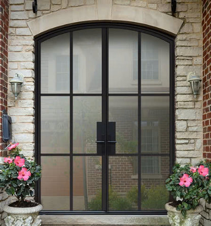 Double French Iron Door- Arch Top- Outswing Left Handle- Frosted Glass- 60*80-72*81-72*96