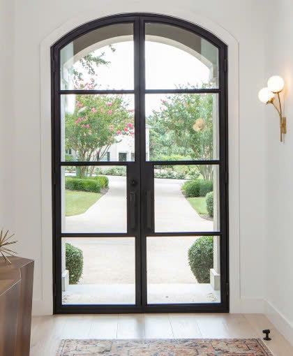 Double French Iron Door- Arch Top- Inswing Left Handle-Clear Glass- 60*80-72*81-72*96