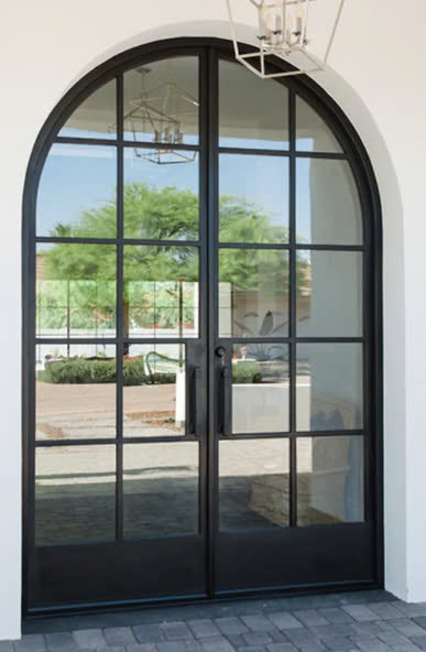 Double French Iron Door- Round Top- Outswing Right Handle- Clear Glass- 60*80-72*81-72*96