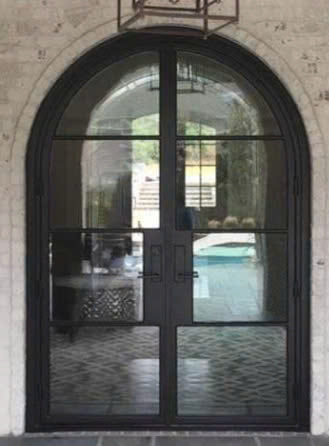 Double French Iron Door -Round Top- Inswing Left Handle- Frosted Glass- 60*80-72*81-72*96