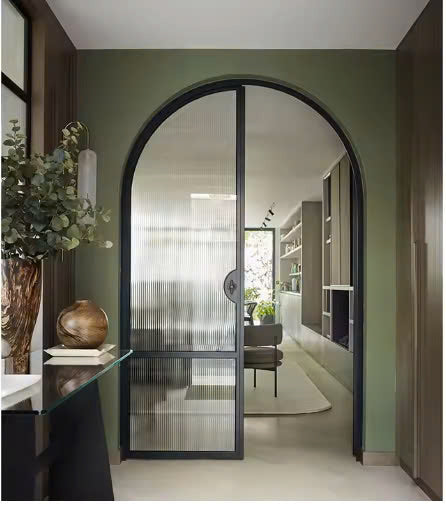 Double French Iron Door- Round Top- Outswing Left Handle- Frosted Glass- 60*80-72*81-72*96