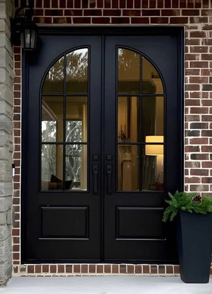 Double French Iron Door- Square Top Round Inside- Inswing Left Handle-Clear Glass- 60*80-72*81-72*96